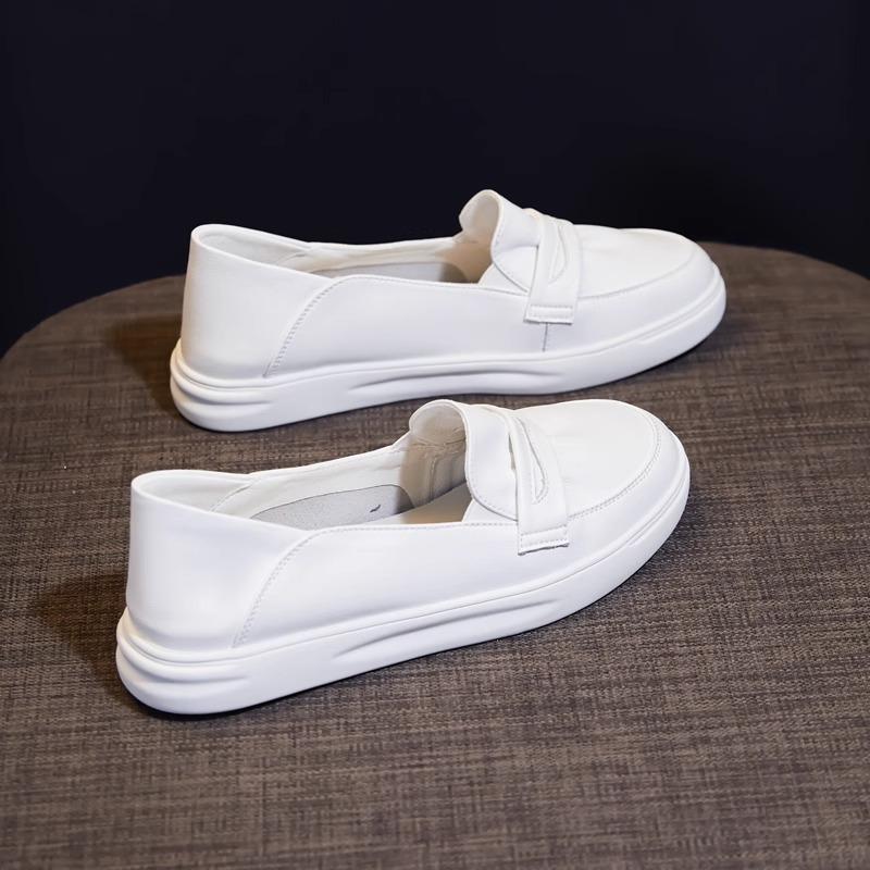 Cowhide Little White Shoes Women's Shallow Mouth Flat Bottom Leather Nurse Shoes Pregnant Women Single Shoes Students Summer Thin Breathable