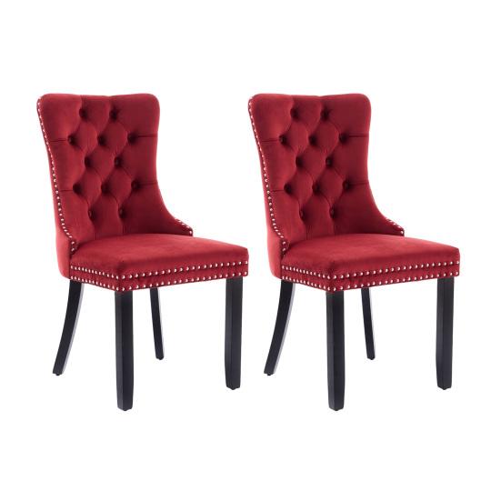 Classic Velvet Dining Chairs, High-end Tufted Solid Wood Contemporary Velvet Upholstered Dining Chair with Wood Legs, Set of 2, Wine