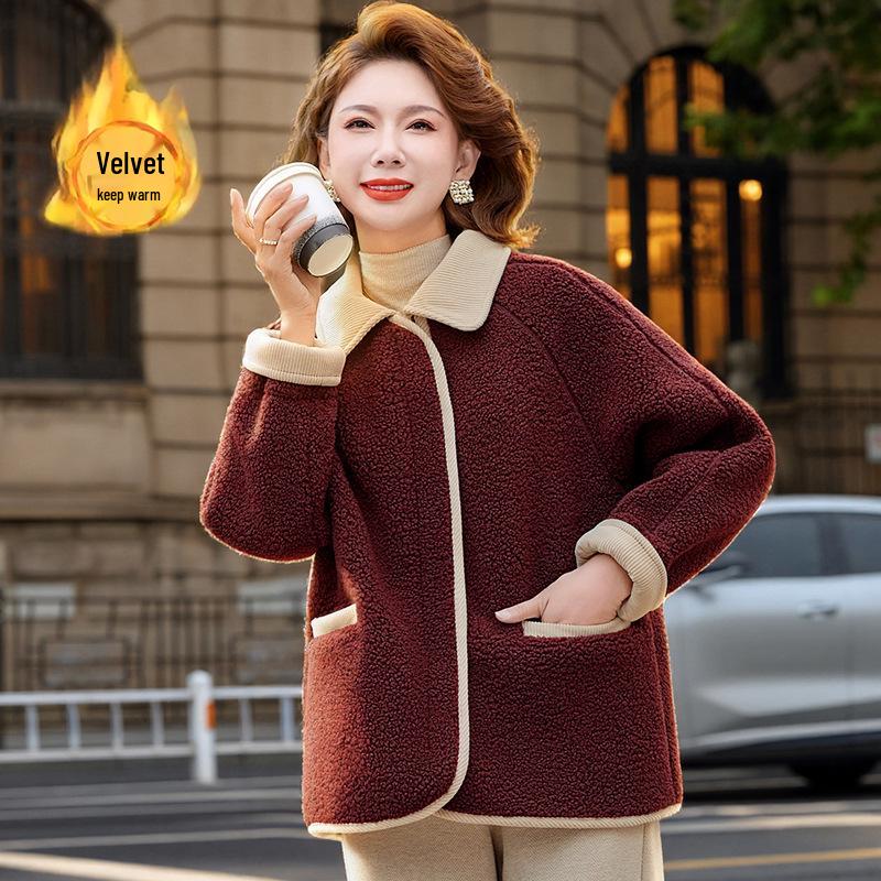 2025 New Cozy Lambswool Coat for Middle-aged & Senior Women - Thickened Velvet Winter Top
