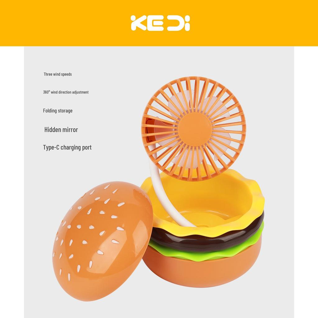 USB Charger Hamburger & Fries Desktop Fan - Cute & Fun Student Desk Ornament