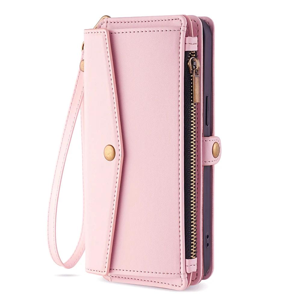 Flip Cover PU Leather Zipper Wallet Phone Case For OnePlus Turbo ACE 6T 6 6V 15 15R 5G Solid Color Multi-Functional Plain Bags