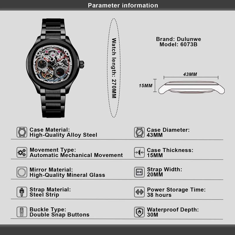 Top-Marke Luxus Skelett Tourbillon Automatische Mechanische Uhr für Herren Sport Vollstahl Wasserdichte Uhren