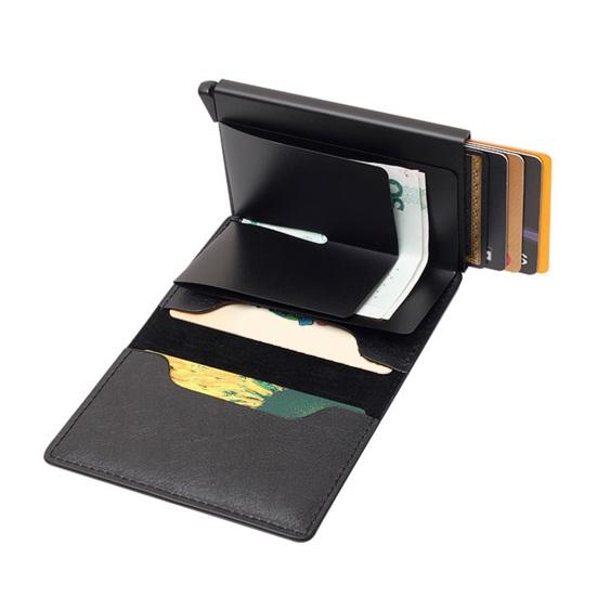 Faux Leather Wallet Men Women RFID Blocking Tri-fold Wallet Minimalist Slim Front Pocket Anti-Theft Credit Card Holder