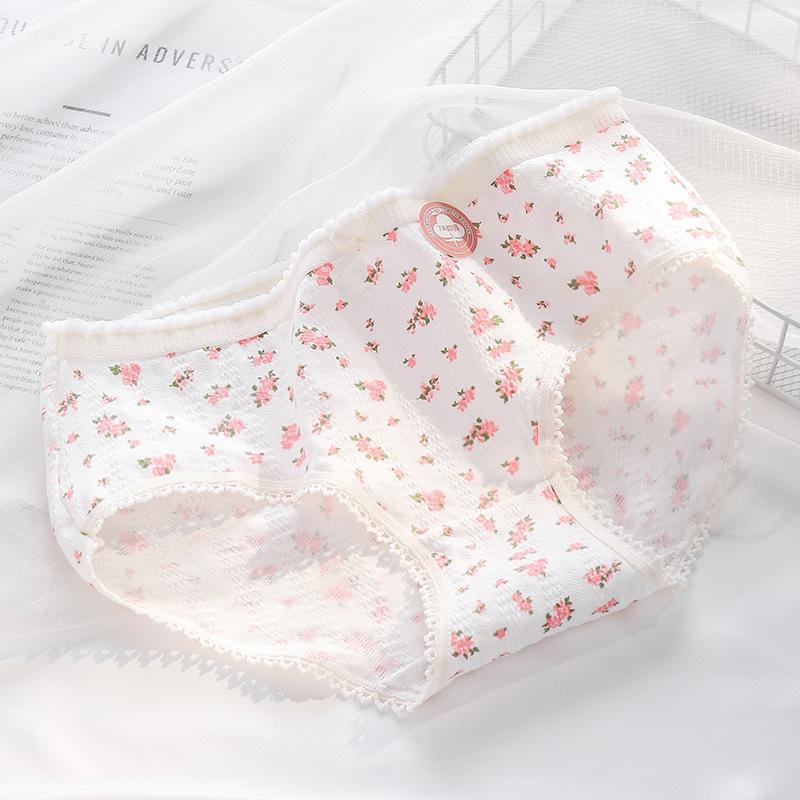 Women's Summer Sweet Floral 7A Antibacterial Inner Middle Waist Triangle Briefs