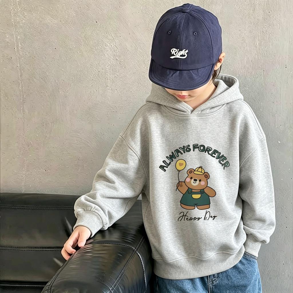 Autumn Winter Loose Casual Children Tops Unisex Kids Hooded Sweatshirt, Print Thick Pullover Hoodie
