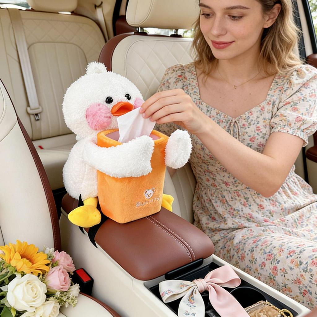 Auto-Taschentuchhalter Lustige Ente Aufbewahrungsbox Plüschtier Auto-Mülleimer Taschentuchspender für LKW SUV Wohnmobil Limousine Fahrzeug