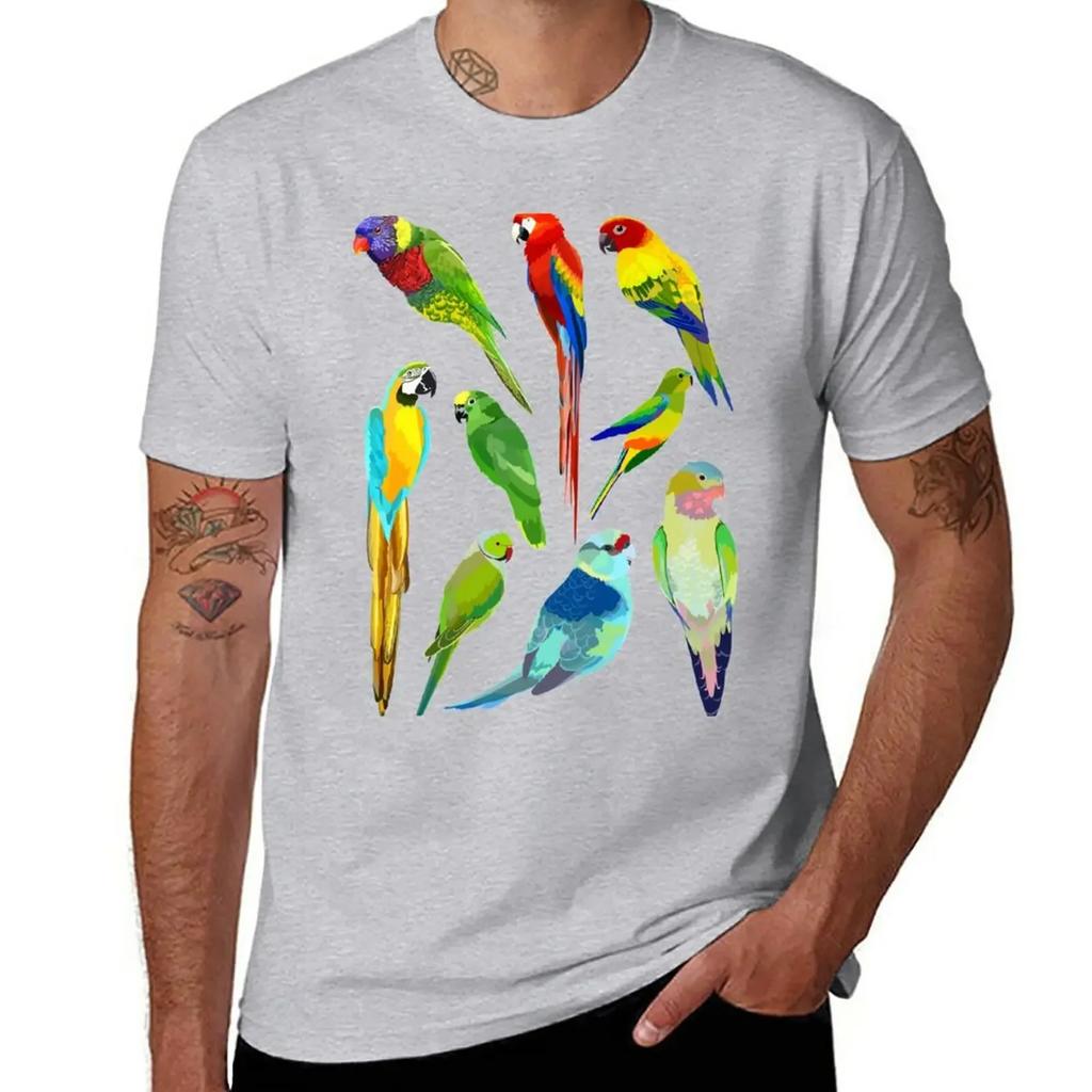 Parrots T-Shirt blacks plain men clothing