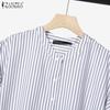 ZANZEA Women Casual Round Neck Summer Short Sleeve Stripe Blouse