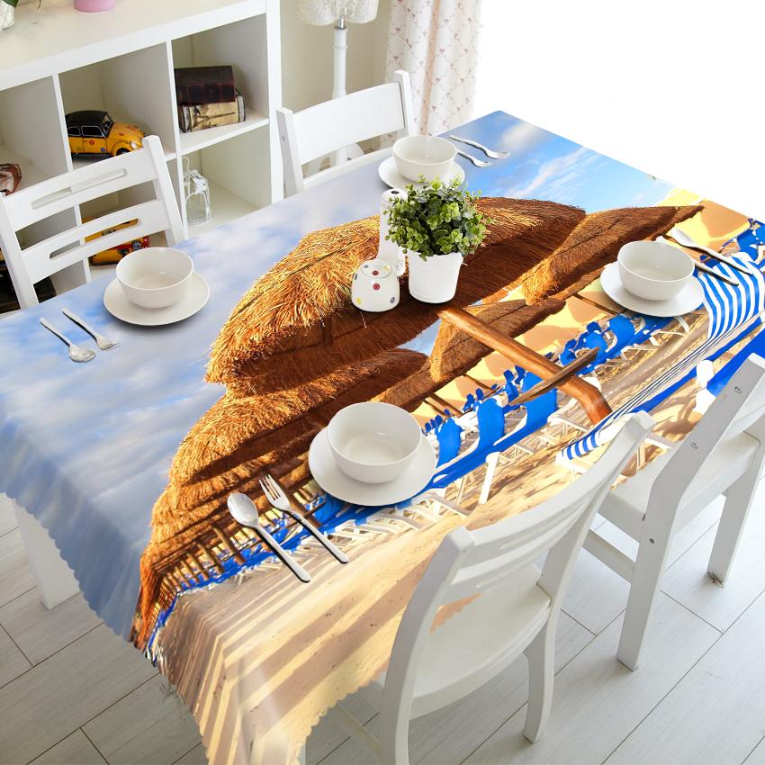 Starfish Tablecloth Snail On Beach Landscape Pattern Waterproof Thicken Rectangular And Round Table Cloth For Wedding