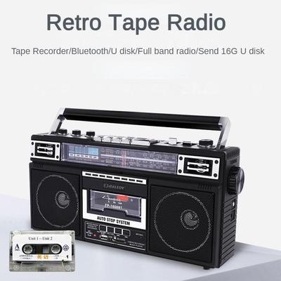 Radio cassette portable à trois bandes, Bluetooth, clé USB, carte SD, enregistreur multifonction, 340 x 165 x 93 mm