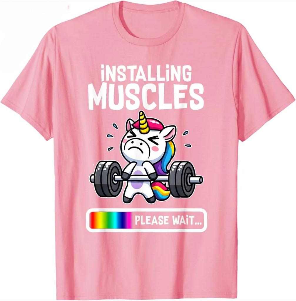 Summer Unisexs Fun Unicorn Weightlifting Letter Printed Round Neck Short Sleeved Gym Fitness 100 Pure Cotton Breathable Tshirt