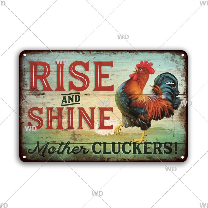 Metallskyltar Färska Ägg Fluffy Butt Hut Kyckling Retro Plåtskylt Vintage Rolig Utomhus Väggplakett Trädgård Gårdsskyltar Hönshus Dekor