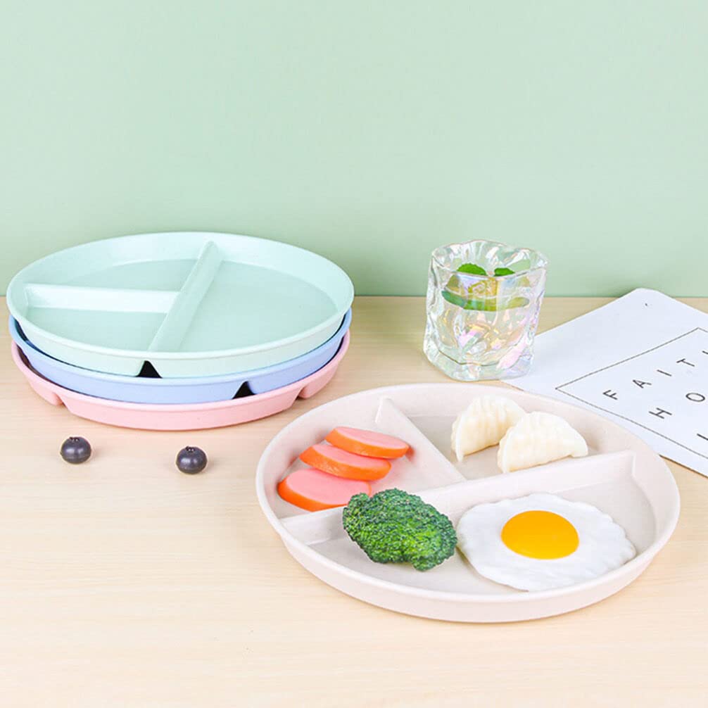 NUOLUX Lunch Dinner Outer Lightweight Dishwasher Set of 4 Plates, 3-Compartment Plates, 22.5cm Diameter, Heat-Resistant, Shatter-Resistant, Plastic,