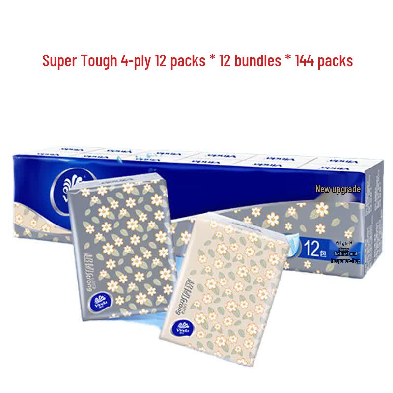 Vinda Super Tough 4-Ply Handkerchief Tissues, 144 Portable Packs
