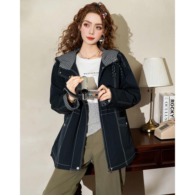 ET BOITE Women's Hooded Trench Coat with Color-Block Detail