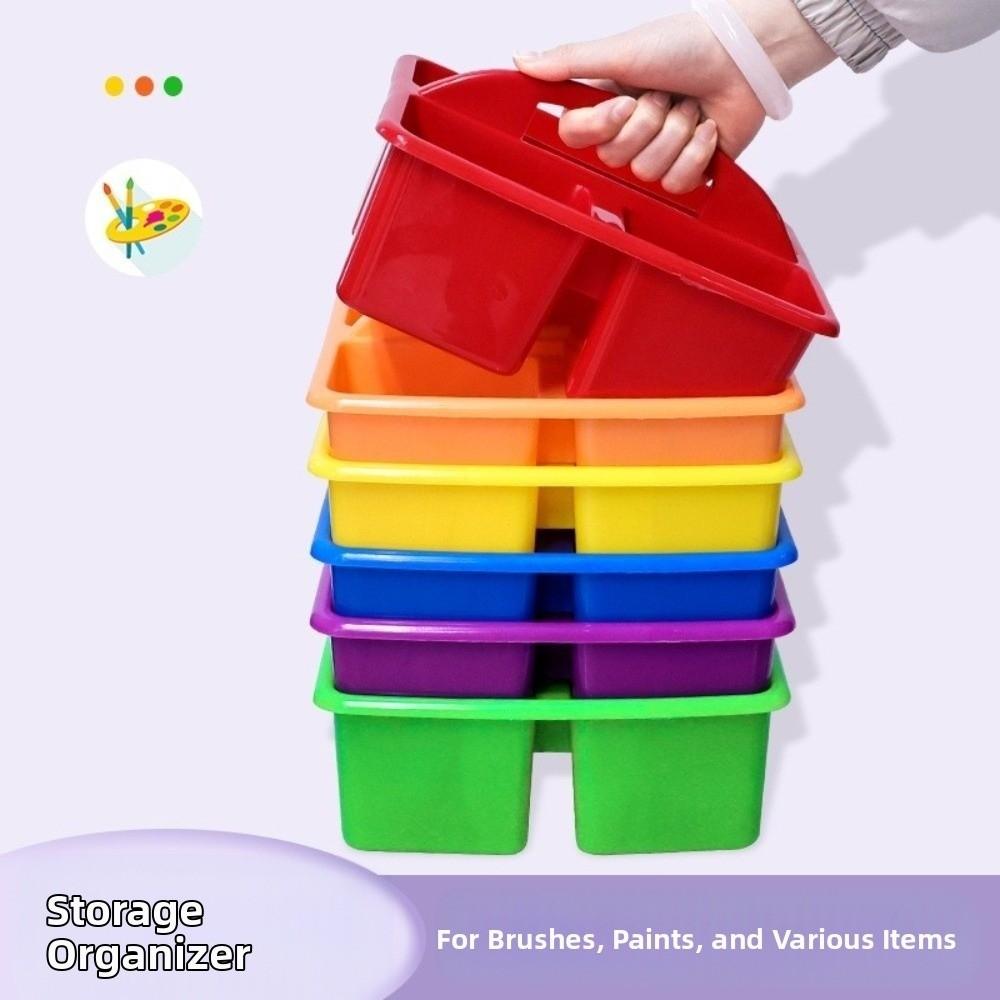 6Pcs/Set 3 Compartments Stationary Storage Basket Stackable Divided Basket Bin  For Paint Brushes