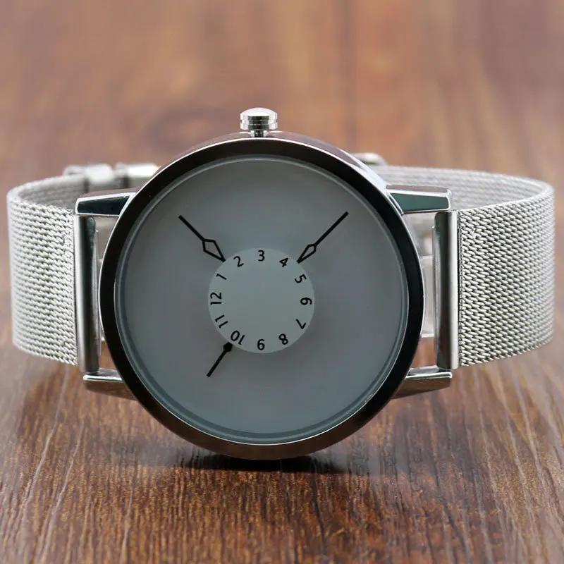 New Fashion Stainless Steel Mesh Band Strap Bracelet Turntable Sports Wrist Watches Gift for Men Women Unisex Brand Dress Colcks