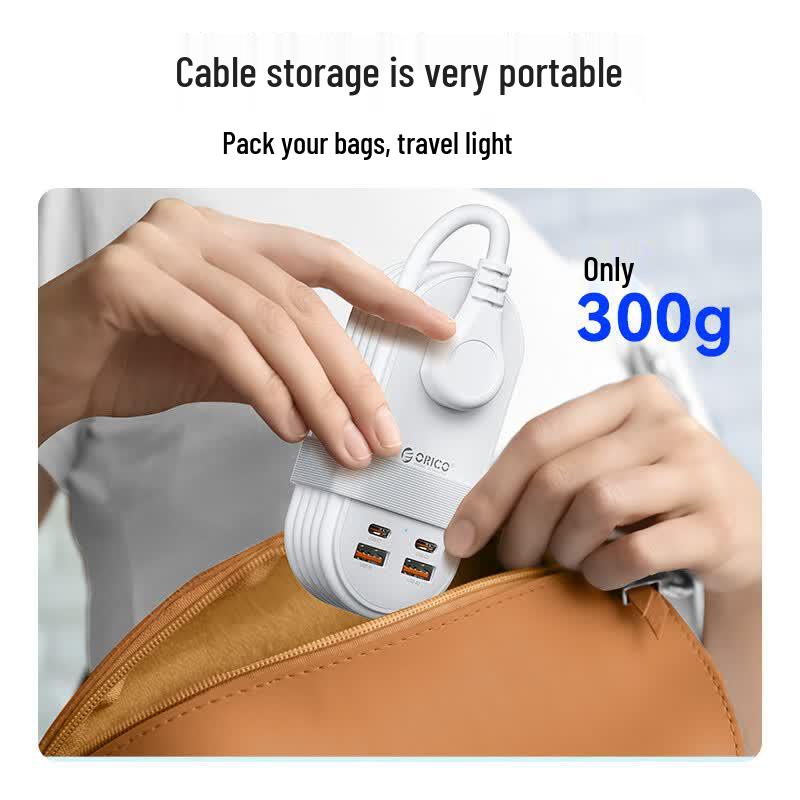 orico 65W GaN Tragbare Steckdosenleiste mit einziehbarem Kabel CN-Stecker (Adapter enthalten)