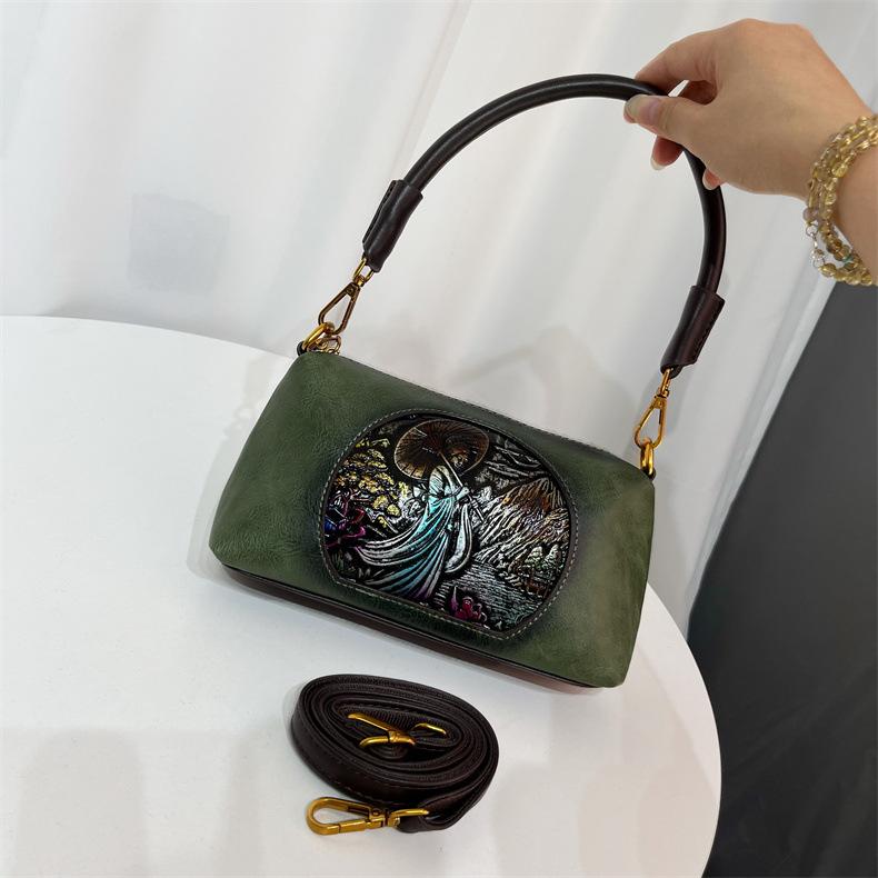 Chinese Style Embossed Large Capacity High Quality Soft Durable Fashion Exquisite Lightweight Commuting Outdoor Crossbody Bag Shoulder Bag