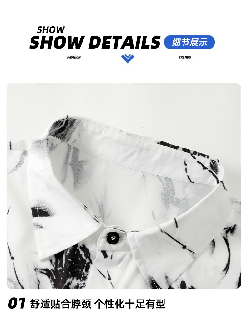 New Chinese style shirt, men's artistic long sleeved ink printed button down shirt, handsome men's Tang suit