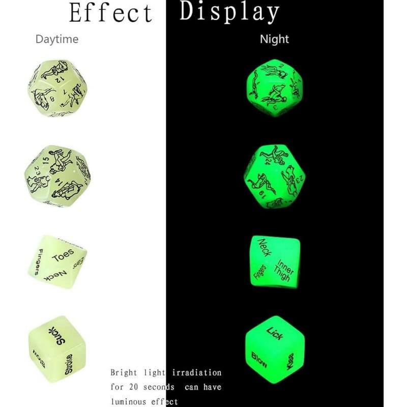 1 Set of 4 Marbled Engraved Glow-in-The-Dark Dice Set, Adult Polyhedral Game Accessories