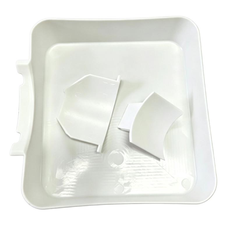 Washer Drain Pan Set with White Raised-Edge Tray and Drain Fittings for Household Laundry Room Water Control in Small Spaces