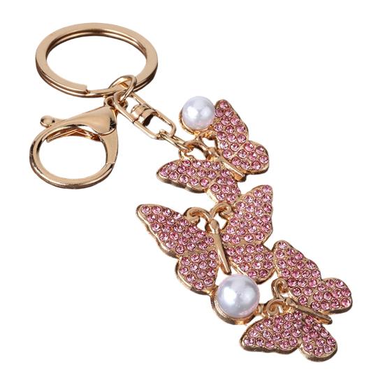 Keychain Pendant Rhinestones Inlaid Imitation Pearls Butterfly Charm Key Holder Car Bag Charm Small Accessory