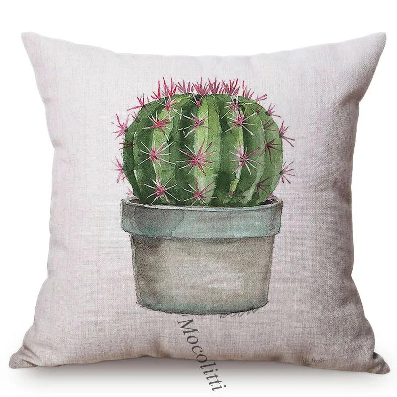 Greens Succulents Cactus Thorns Small Bonsai Design Sofa Decoration Cushion Cover Cotton Linen Office Throw Pillow Case