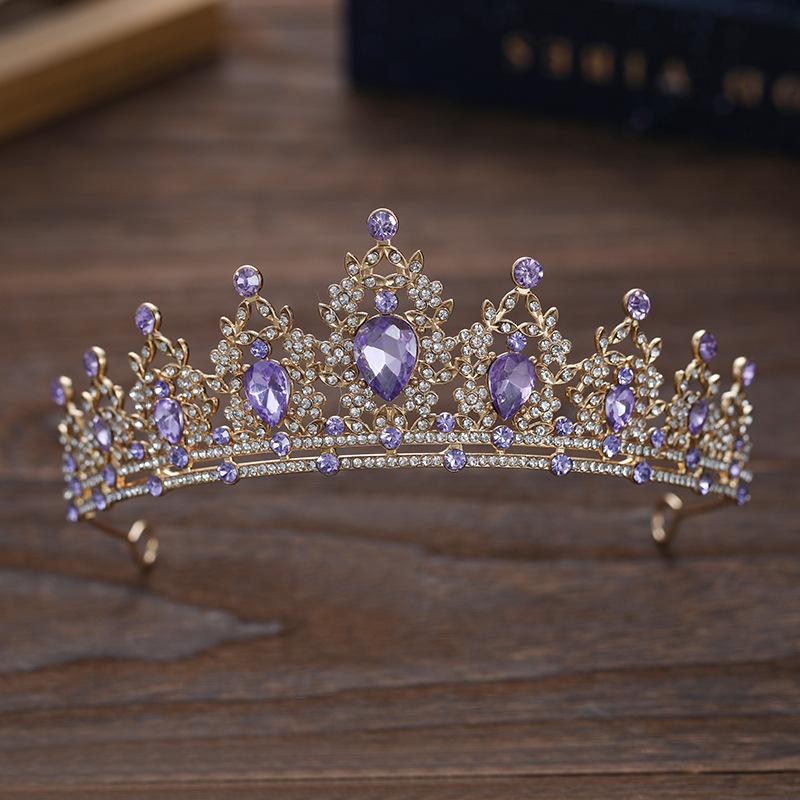 Bridal Crown Colored Rhinestone Headband Baroque Alloy Crown Wedding Dress Accessories Hair Accessories