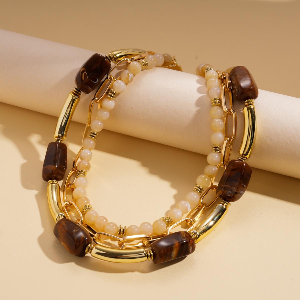 Acrylic glass beaded three-layer sweater chain national style temperament necklace