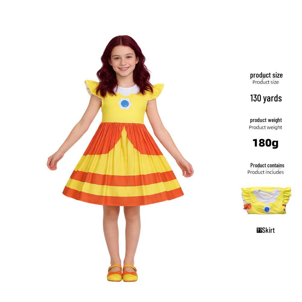 Super Mario Princess Rosetta Peach Daisy Flutter Sleeve Cosplay Dress for Kids 120cm (Child)