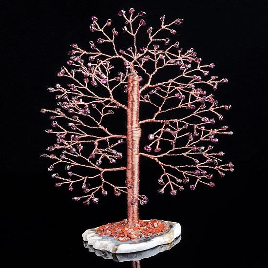 Crystal Tree of Life Handmade Gemstone Tree, Geode Agate Slice Base, Chakra Tree of Life, Money