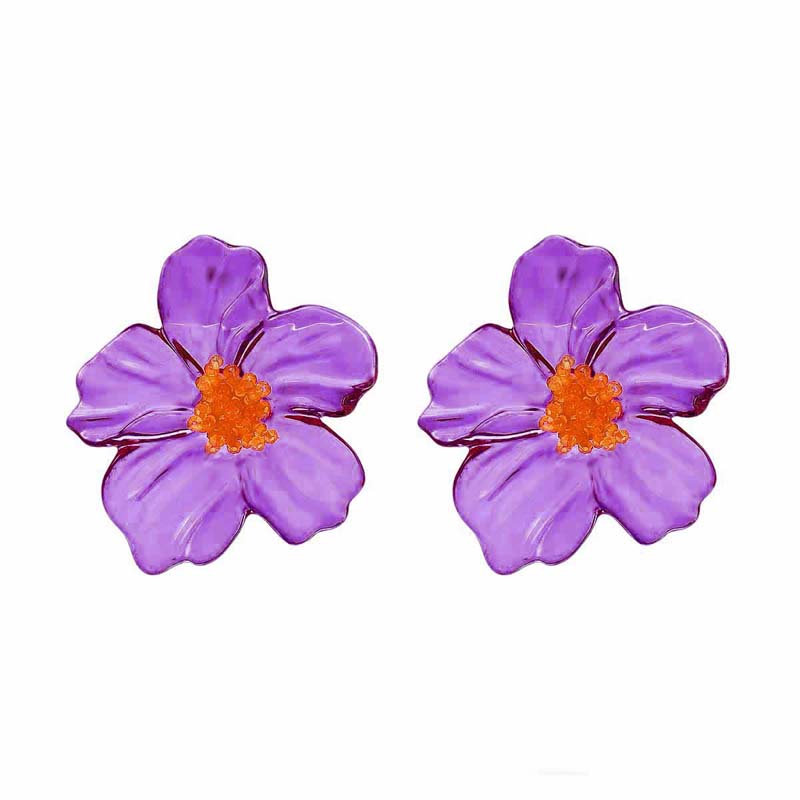 2026 New Trendy Colorful Resin Flower Stud Earrings for Women Exaggerated Large Petal Temperament Earrings Jewelry Accessories