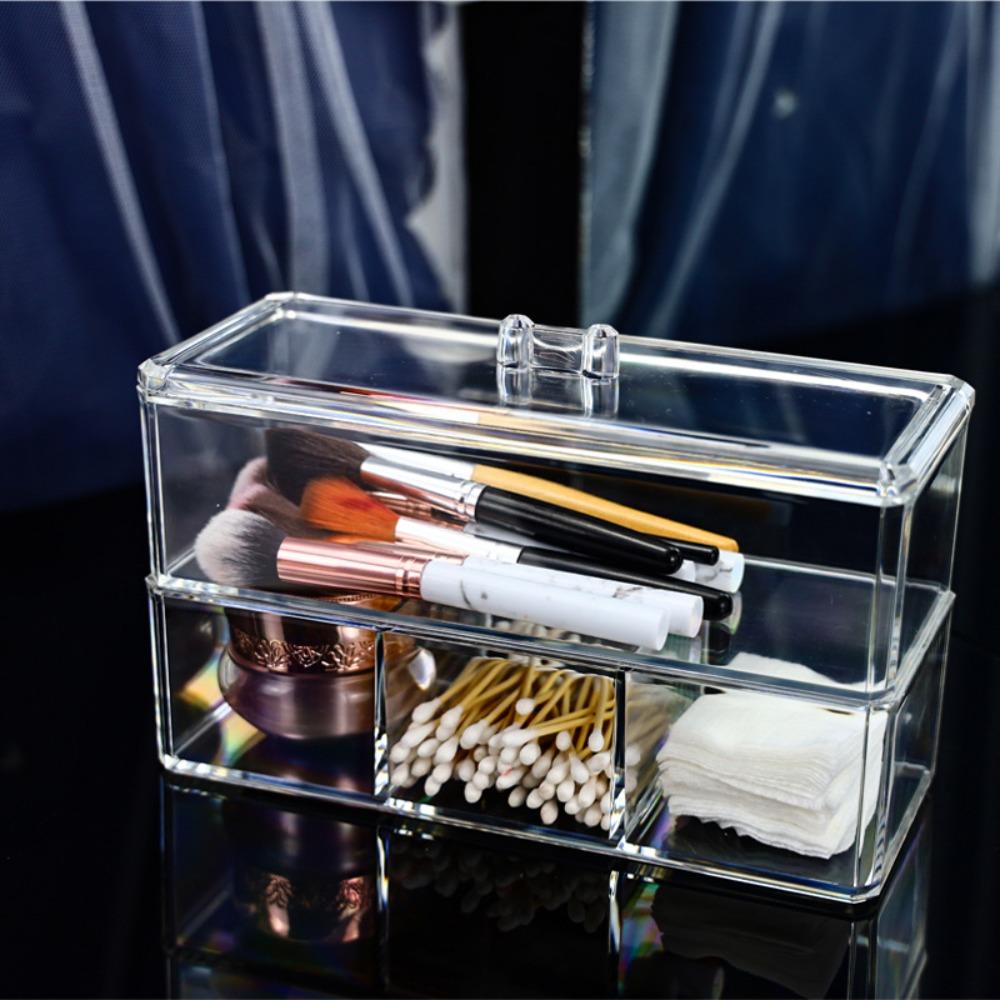 Acrylic Makeup Storage Box Transparent Jewelry Organizer Dustproof for Cotton Swab Pads Desktop Beauty Case Makeup Organizer Box