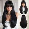 64cm Long Straight Layered Wig with Bangs – Heat-Resistant Synthetic Hair in Brown, Auburn, Ash Blonde, Gold, Black & Pink