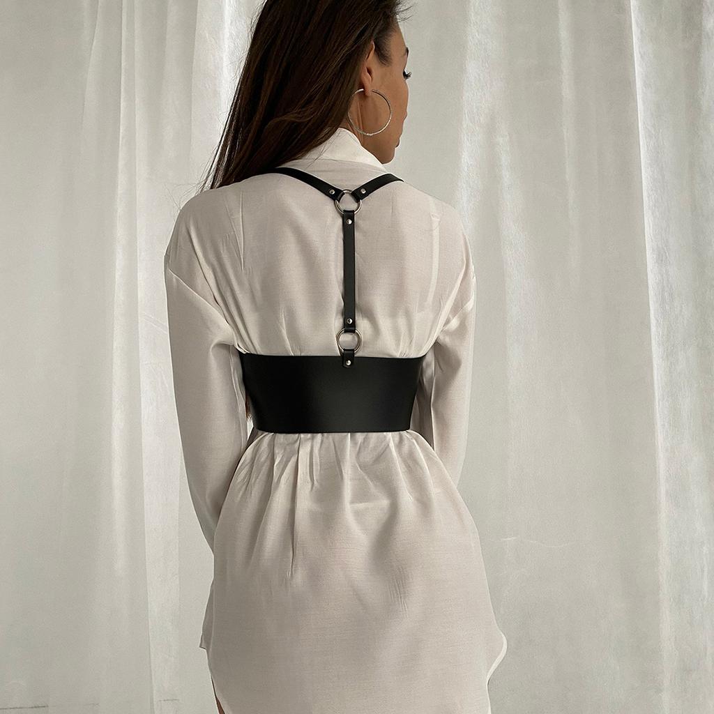 Women Wide Belt Gothic PU Leather Underbust Corset Crop Top Solid Color Adjustable Vest Waist Belt Clothing Accessories