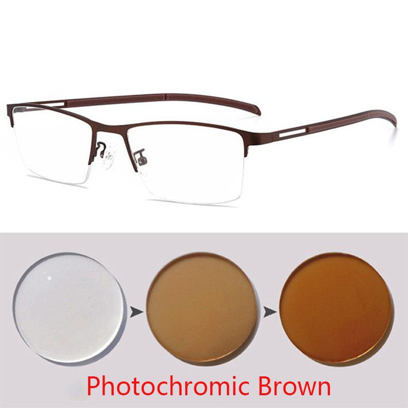 

Alloy Ultra-Light Photochromic Eyeglasses Half Metal Frame Myopia Optical Prescription Shortsight Sph 0 -0.5 -0.75 -1.0 To -6.0 Myopia -6.0
