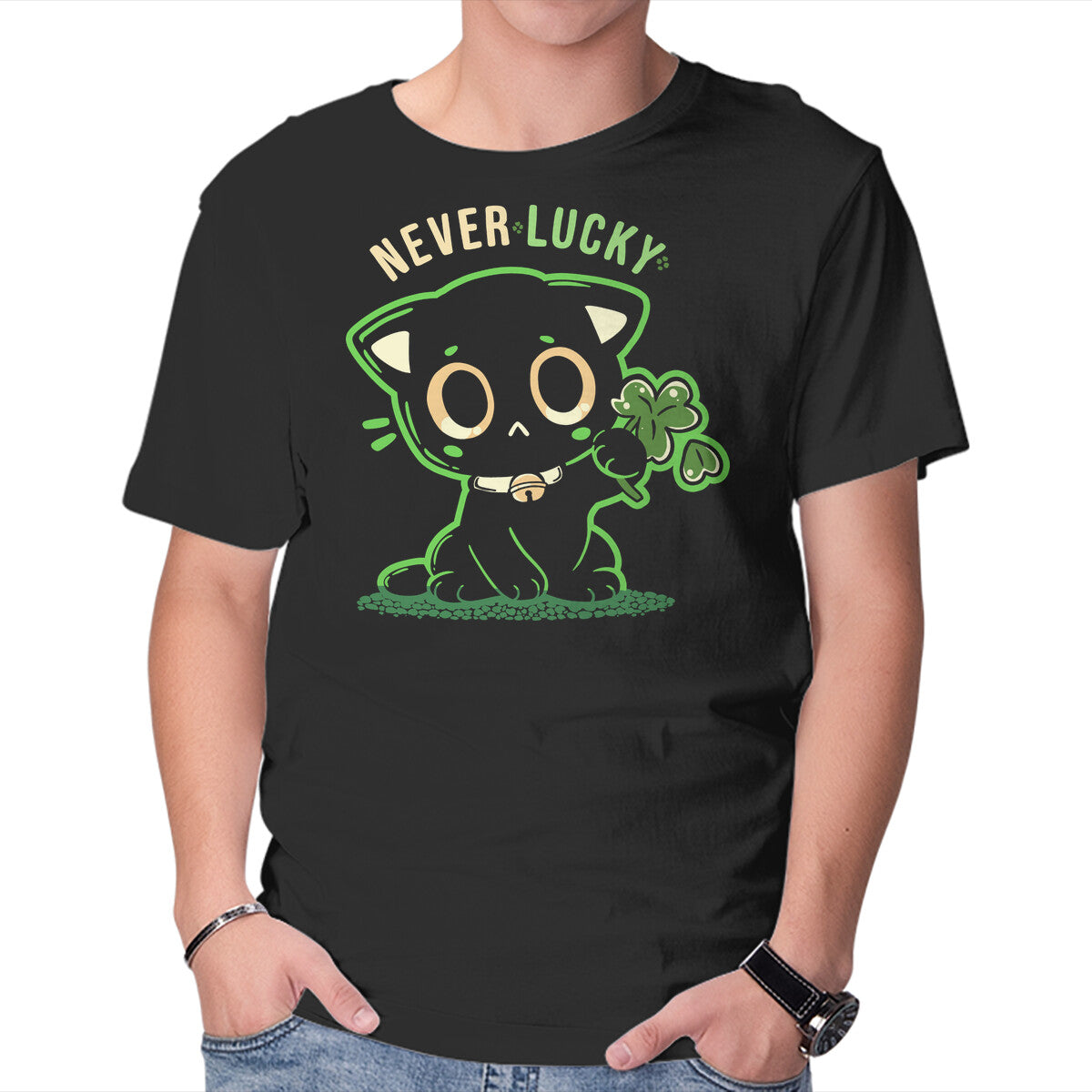 Unisex Crew Neck T-Shirt Never Lucky Graphic Short Sleeve Casual Tee XXL
