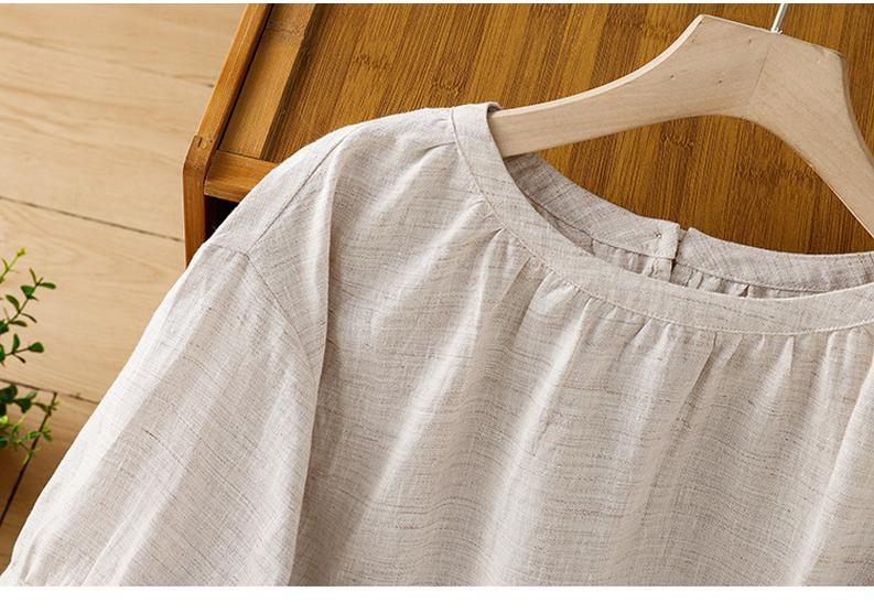 Women's Summer 2026 Imitation Han Linen Short-Sleeve T-Shirt - Artistic Solid Color Design