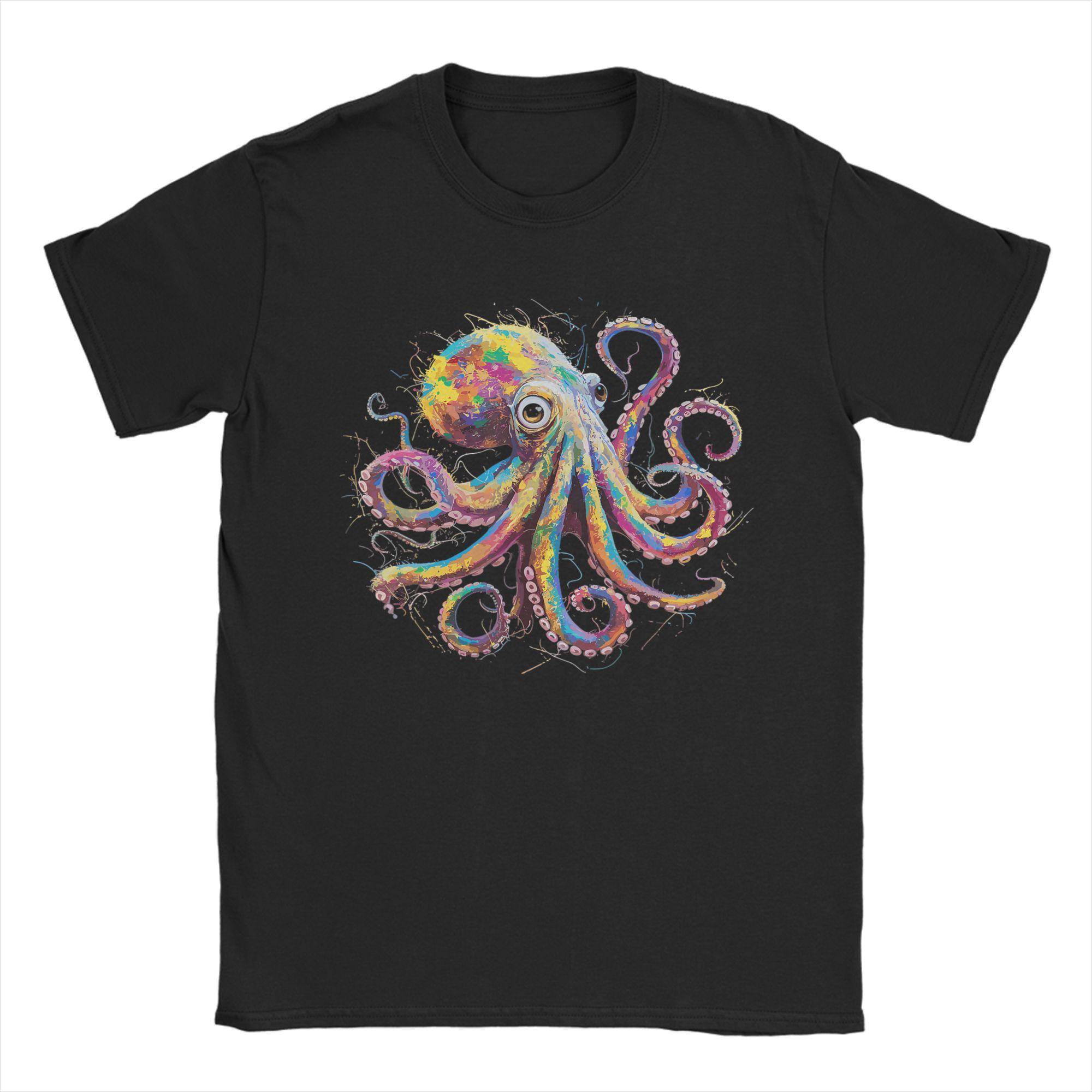 Fashion Octopus of The World Sea Animal Educational Octopus Lover TShirts for Men Round Collar 100 Cotton T Shirts Short Sleeve S