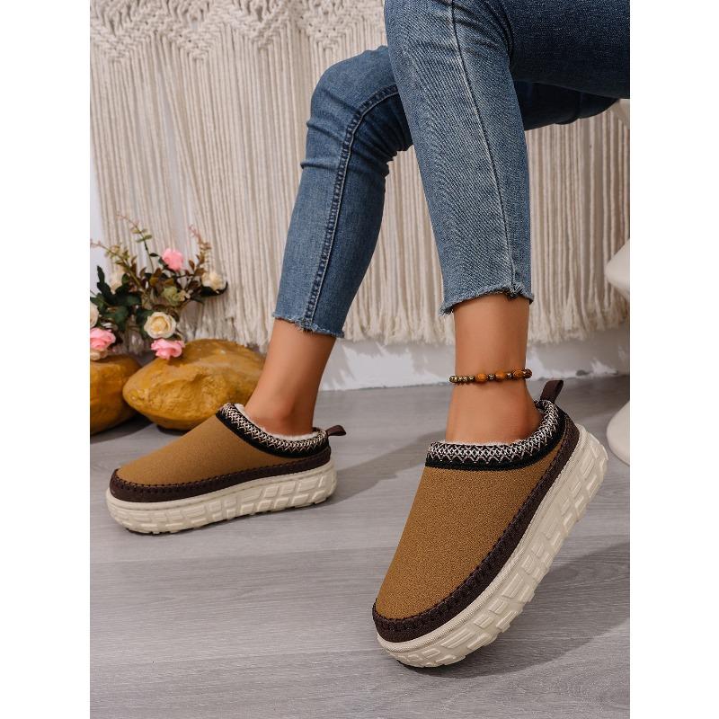 Foreign trade new large size thick-soled warm ethnic style half-tray cotton shoes women's cross-border plush tire sole snow boots