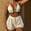 Falbankowy Bikini na Sznurkach Kobiety Kostiumy Kąpielowe Damski Kostium Kąpielowy Trzyczęściowy Zestaw Bikini Ze Spodenkami Kąpielówki
