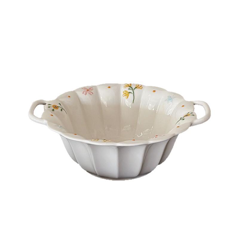 Small Yellow Flower High-Value Tableware Set, Ceramic Plate Of Small Fresh Ceramic Bowl, Rice Bowl, Binaural Bowl