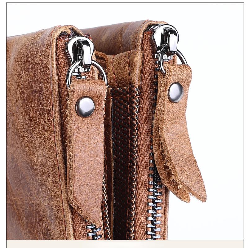 Neue RFID-Anti-Diebstahl-Bürste Rindsleder Herren-Geldbörse Leder Kurze Herren-Geldbörse Doppel-Reißverschluss-Geldbörse