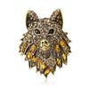 Exquisite Retro Alloy Rhinestone Wolf Head Brooch Domineering High-End Men'S Suit Coat Corsage Jewelry Pin