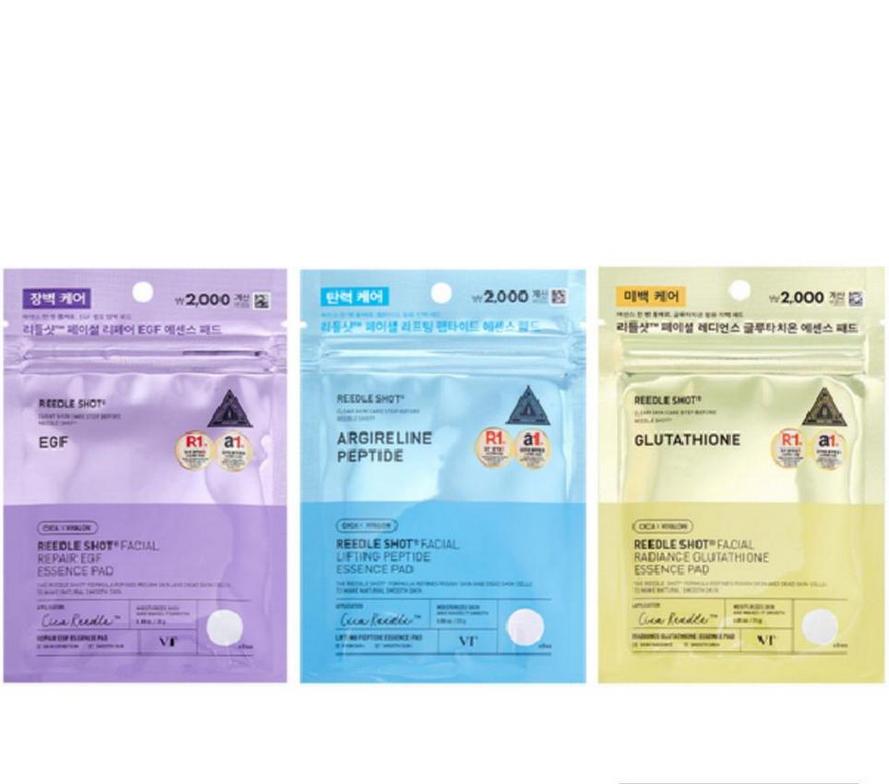 VT Riddle Shot Facial Lifting Peptide, Repair EGF, Radiance Glutathione Essence Pad 2*8 Pieces/ Moisturizing, Korean Cosmetics, Kbeauty