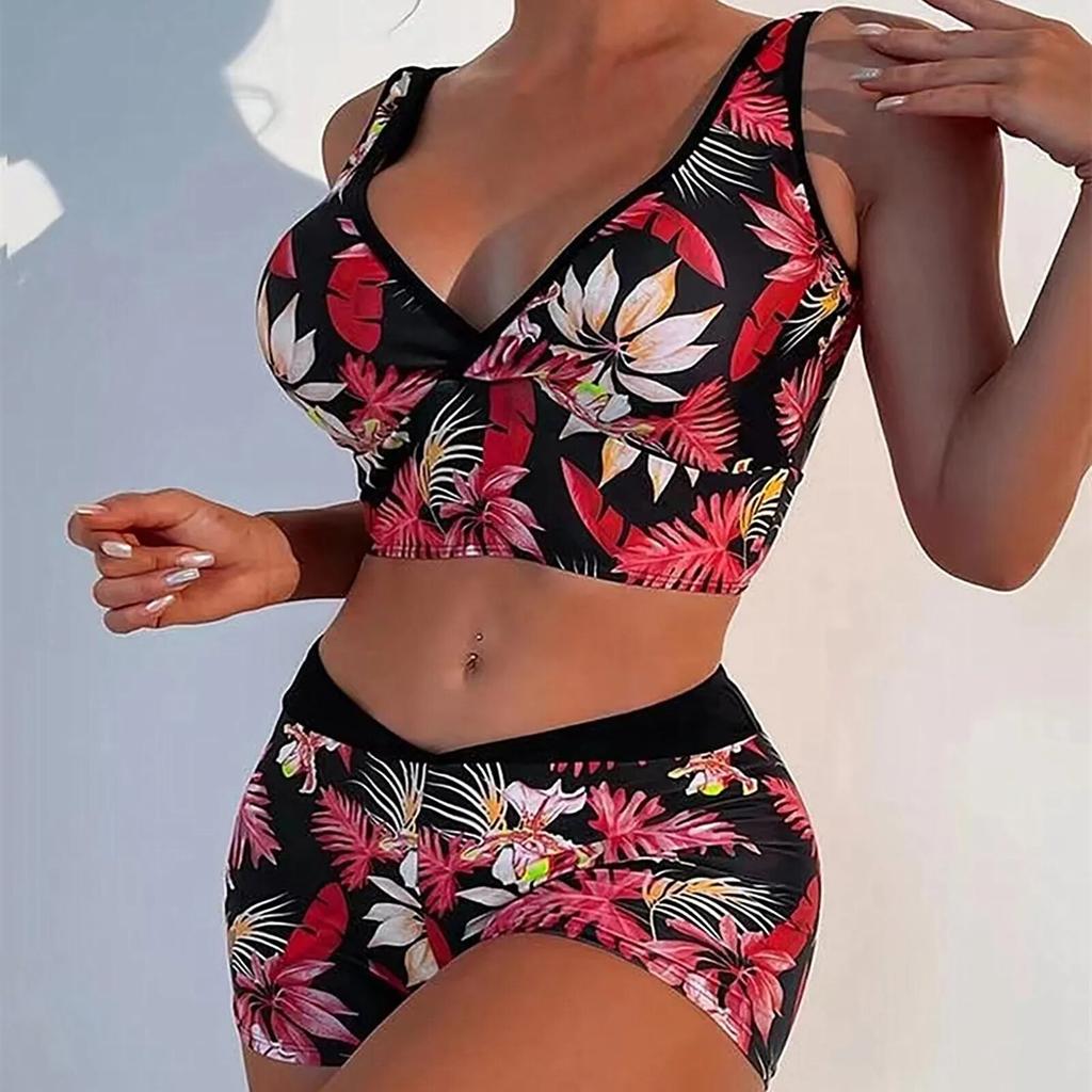 Women's Printing High-Breasted Straps Bikini Set Two-Piece Swimsuit Skin Friendly and Comfortable Underwear