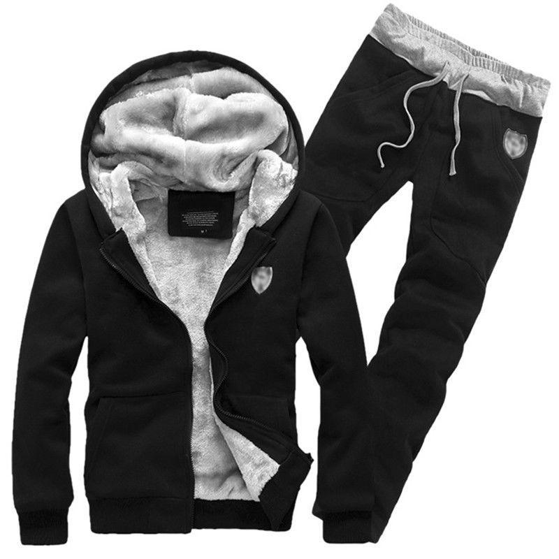 Trendy Men's Casual Thickened Fleece Hoodie Set With Stylish Hood And Zipper Closure