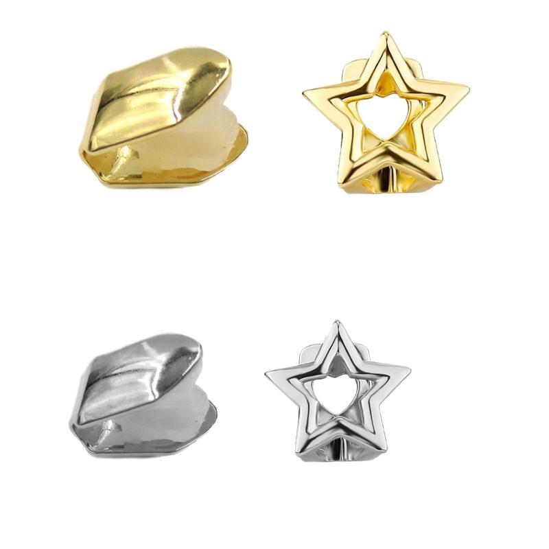 Y2K Punk Stern Grillz-Glänzender Hohl Pentagramm Zähne Schmuck mit Doppelzahn-Passform, Unisex Abnehmbares Mund-Accessoire für Partys
