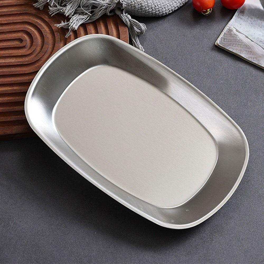 Stainless Steel Dessert Salad Plate Portable Food Serving Tray Picnic Dinner Plate Camping Use
